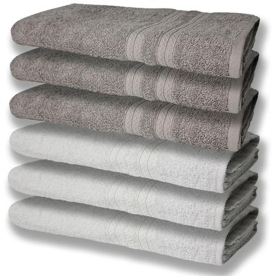 6 Toalhas Grande Super Felpudas E Grossa Algodão 80x150 Itália Soft Beka - Branco/cinza