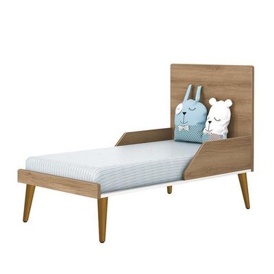 Berço Mini Cama Theo Retrô Branco Fosco/mezzo Com Pés Amadeirado - Reller Móveis Branco Fosco/mezzo