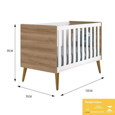 Berço Mini Cama Theo Retrô Branco Fosco/mezzo Com Pés Amadeirado - Reller Móveis Branco Fosco/mezzo
