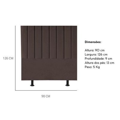 Cabeceira Estofada Cama Box Solteiro 90 Cm Maisa Veludo marrom