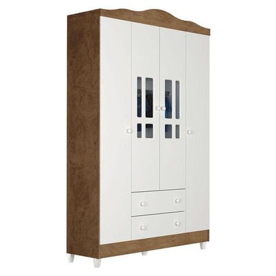 Quarto De Bebê Ariel 4 Portas Com Berço Americano Multifuncional Cléo Branco Acetinado Amadeirado