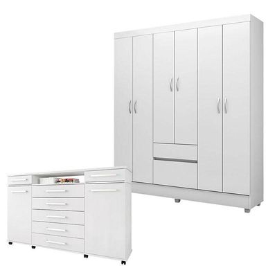 Cômoda London E Guarda Roupa Casal Flash 2 Branco Flex - Demóbile