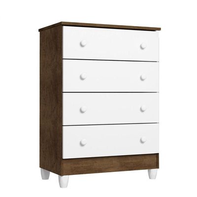 Cômoda Gaveteiro E Guarda Roupa Ariel 4 Portas Branco Acetinado Amadeirado - Carolina