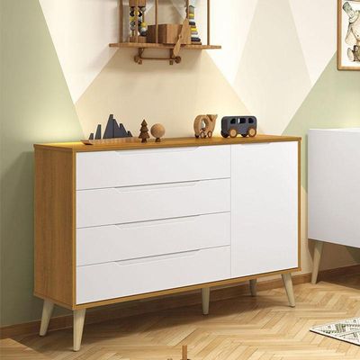 Cômoda Com Porta Retrô Elfe Branco Acetinado Savana Natural - Reller