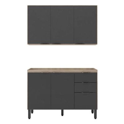 Cozinha Modulada Firenze Fi0009 Avena Grafito - Demóbile