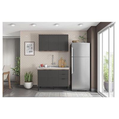 Cozinha Modulada Firenze Fi0009 Avena Grafito - Demóbile