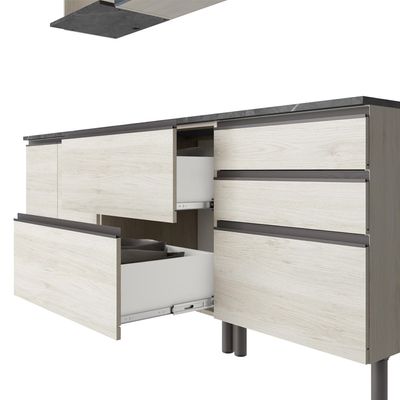 Cozinha Bartira Cristal com 10 Portas, 3 Gavetas, 5 Prateleiras e Nicho para Micro-ondas Freixo/Azul