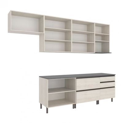 Cozinha Completa Bartira Cristal com 10 Portas, 5 Gavetas, 9 Prateleiras e Bancada Gourmet Freixo/Azul