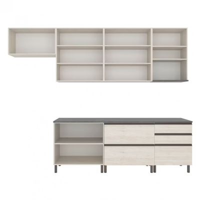 Cozinha Completa Bartira Cristal com 10 Portas, 5 Gavetas, 9 Prateleiras e Bancada Gourmet Freixo/Azul
