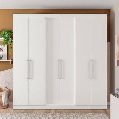 Guarda-Roupa Casal Bartira Napoli UP 6 Portas e 4 Gavetas + Cama Box Conjugada Casal Umaflex New Florença com Molas Ensacadas Branco