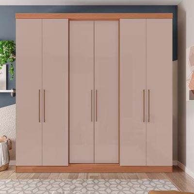 Guarda-Roupa Casal Bartira Napoli UP 6 Portas e 4 Gavetas + Cama Box Conjugada Casal Umaflex New Florença com Molas Ensacadas Avelã