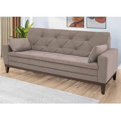 Sofá 2,08 Metros Linoforte Nature, 4 Lugares, Suede Veludo, Espuma D-33 bege
