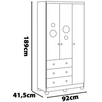 Guarda-Roupa Infantil Duda com 3 Portas 3 Gavetas Peroba Branco Brilho