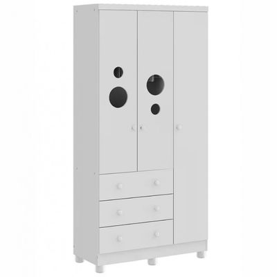 Guarda-Roupa Infantil Duda com 3 Portas 3 Gavetas Peroba Branco Brilho