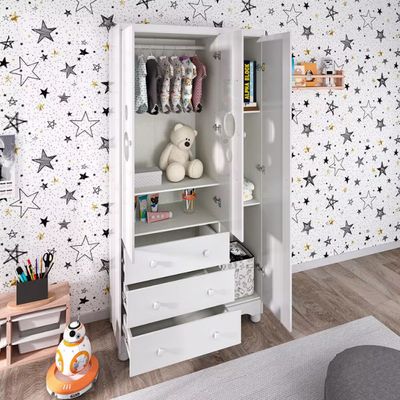 Guarda-Roupa Infantil Duda com 3 Portas 3 Gavetas Peroba Branco Brilho