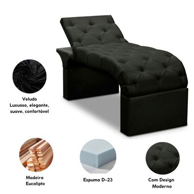 Maca Estofada Estética Cílios Regulável Spa Veludo Ana preto