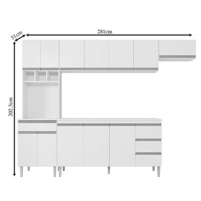 Cozinha Com Balcão E Tampo 160 Cm Andréia Branco Brilho - Ajl