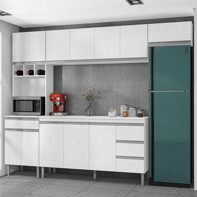 Cozinha Com Balcão E Tampo 160 Cm Andréia Branco Brilho - Ajl