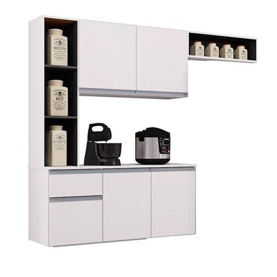 Cozinha Suspensa Com Balcão Mel 163 Cm Branco Preto - Poquema