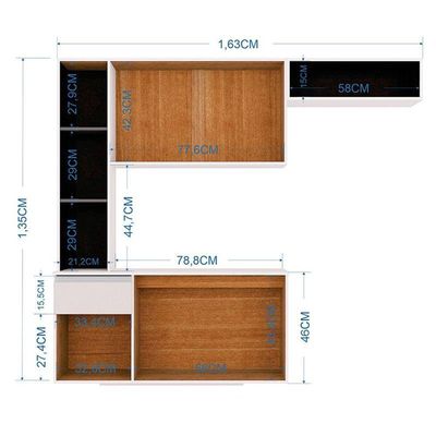 Cozinha Suspensa Com Balcão Mel 163 Cm Branco Preto - Poquema