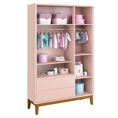Cômoda Infantil E Guarda Roupa 3 Portas New Classic Rosa Com Pés Madeira - Reller