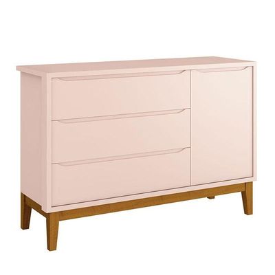 Cômoda Infantil E Guarda Roupa 3 Portas New Classic Rosa Com Pés Madeira - Reller