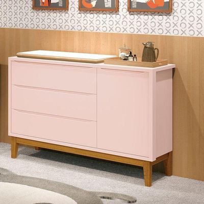 Cômoda Infantil New Classic Rosa Com Pés Madeira - Reller