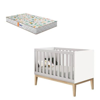 Berço Americano New Classic Branco Com Pés Madeira Natural E Colchão Gazin - Reller