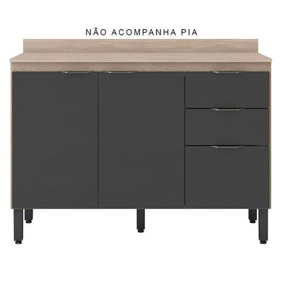 Balcão De Cozinha Firenze Com Tampo 120 Cm Avena Grafito - Demóbile
