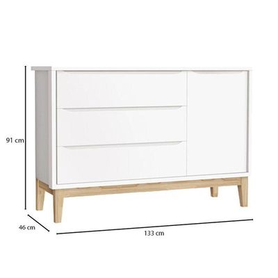 Berço Americano E Cômoda New Classic Branco Com Pés Madeira Natural E Colchão Gazin - Reller