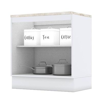 Balcão 2 Portas 80 Cm Americana Branco Com Tampo Cooktop Calcare - Henn