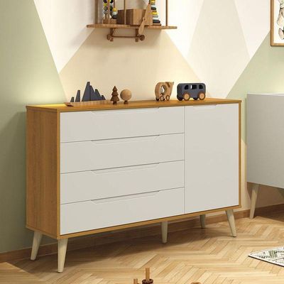 Cômoda Com Porta Retrô Elfe Areia Acetinado Savana Natural - Reller