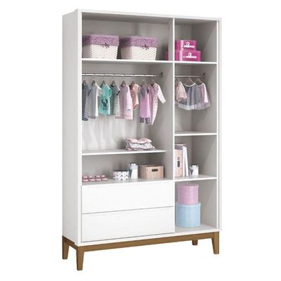 Berço Americano E Guarda Roupa 3 Portas New Classic Branco Com Pés Madeira E Colchão Gazin - Reller