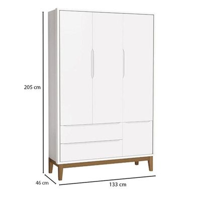 Berço Americano E Guarda Roupa 3 Portas New Classic Branco Com Pés Madeira E Colchão Gazin - Reller