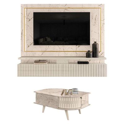 Estante Home Theater Suspenso Gaia Com Mesa De Centro Indianápolis Calacata Off White - Madetec