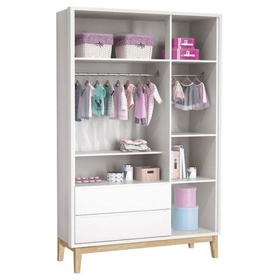 Cômoda Com Porta E Guarda Roupa Infantil 3 Portas New Classic Branco Com Pés Madeira Natural - Reller