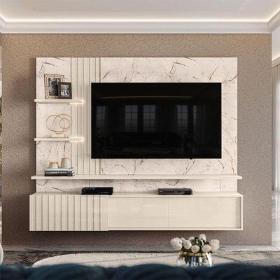 Estante Home Theater Suspenso Atena Com Mesa De Centro Indianápolis Calacata Off White - Madetec