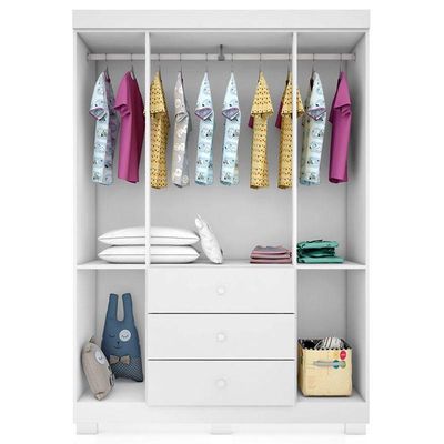 Cômoda Infantil Com Guarda Roupa 4 Portas Duda Branco Brilho - Phoenix Baby