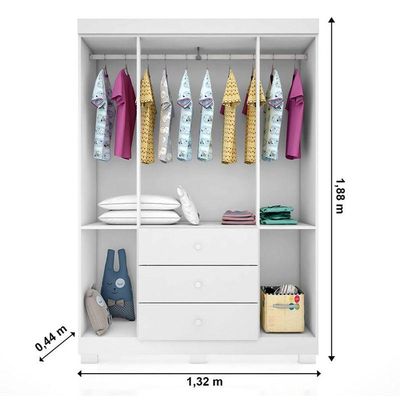 Cômoda E Guarda Roupa Infantil Ane Branco Brilho - Phoenix Baby