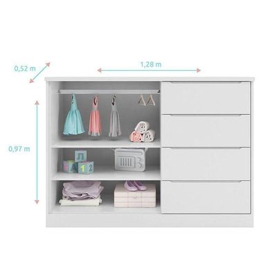 Quarto De Bebê Blenda E Berço Americano Ludmila Branco Acetinado - Phoenix