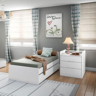 Quarto De Bebê Blenda Com Berço Multifuncional Cleo Branco Acetinado - Phoenix