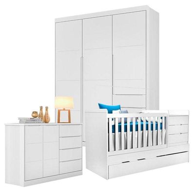 Quarto De Bebê Blenda Com Berço Multifuncional Cleo Branco Acetinado - Phoenix