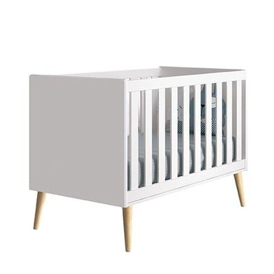 Quarto De Bebê Theo 2 Portas Com Cômoda Gaveteiro Branco Acetinado Pés Madeira Natural - Reller