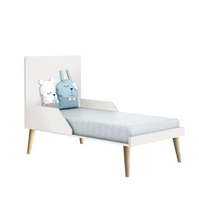 Quarto De Bebê Theo 2 Portas Com Cômoda Gaveteiro Branco Acetinado Pés Madeira Natural - Reller