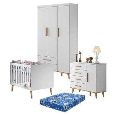 Quarto De Bebê Ludmila Branco Bétula Com Colchão Ortobom - Carolina