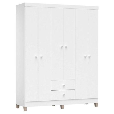 Cômoda Gaveteiro E Guarda Roupa 6 Portas Ternura Baby Branco Brilho - Incorplac