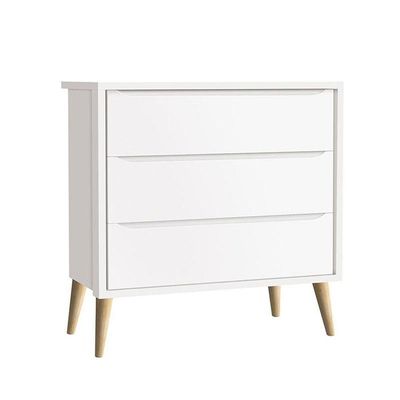 Quarto De Bebê Theo 3 Portas Com Cômoda Gaveteiro Branco Acetinado Pés Madeira Natural - Reller