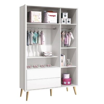 Quarto De Bebê Theo 3 Portas Com Cômoda Gaveteiro Branco Acetinado Pés Madeira Natural - Reller