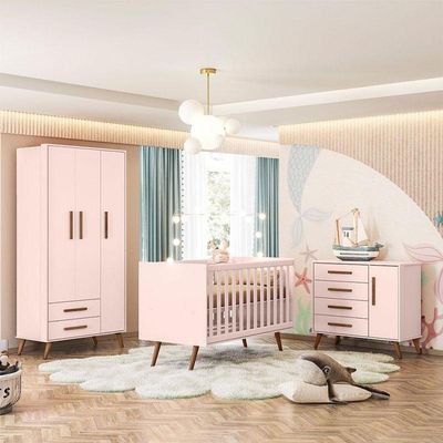 Quarto De Bebê Q Encanto Retrô Rosa Com Colchão Gazin - Qmovi