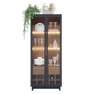 Cristaleira Ambiente Guanabara Preto Acetinado Noce Milano - Colibri
